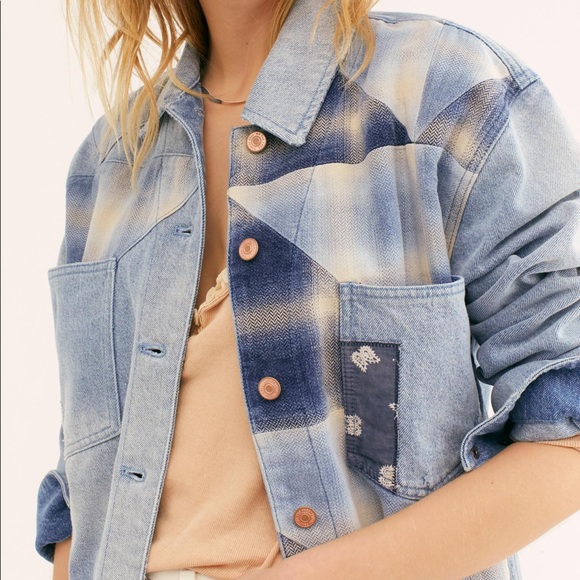 We The Free Patchwork Raw Hem Denimf Jacket - Picture 6 of 7